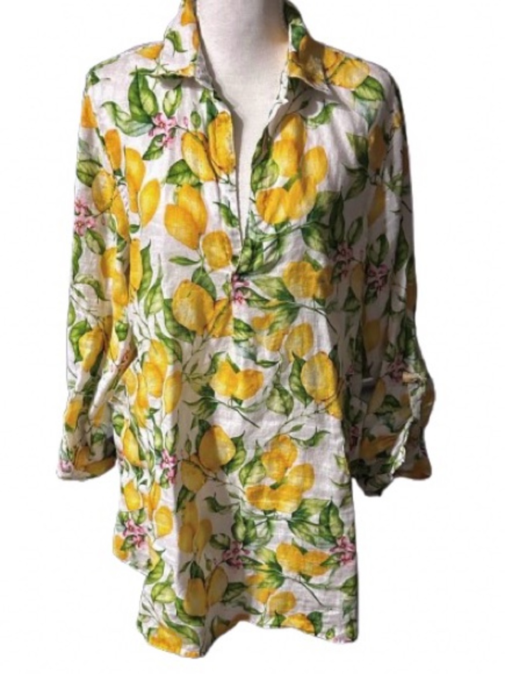 100% Linen For Cynthia Beachwear Tunic Top Dress Fruit Lemond Rowley Designer LG